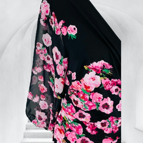 INC NEW XL PINK FLORAL BLACK DRESS International Concepts NWT Womens - Picture 6 of 10